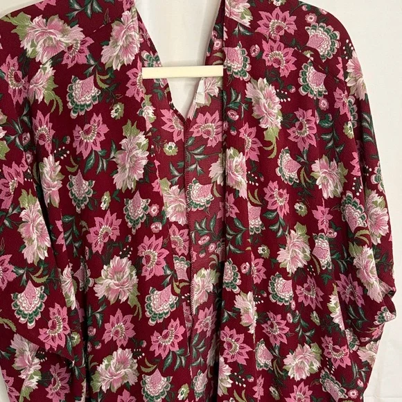 Charming Charlie Burgundy Pink Floral Kimono Cover Up Kaftan Top - M/L Med Large - Picture 2 of 8